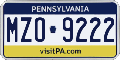 PA license plate MZO9222
