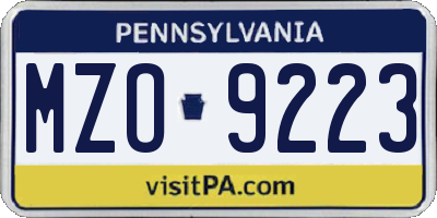 PA license plate MZO9223