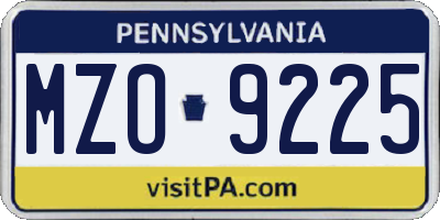 PA license plate MZO9225