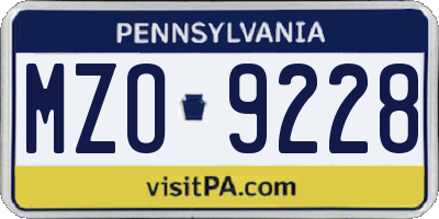 PA license plate MZO9228