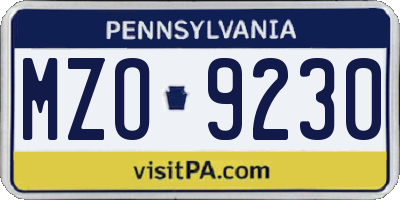 PA license plate MZO9230
