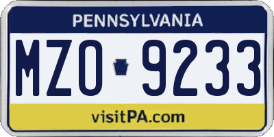 PA license plate MZO9233