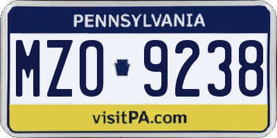PA license plate MZO9238