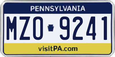 PA license plate MZO9241