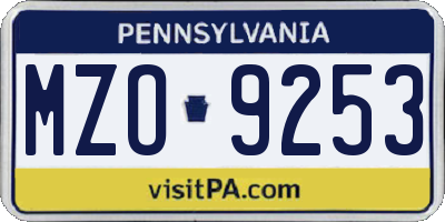 PA license plate MZO9253