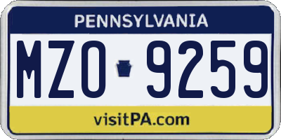 PA license plate MZO9259