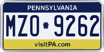 PA license plate MZO9262
