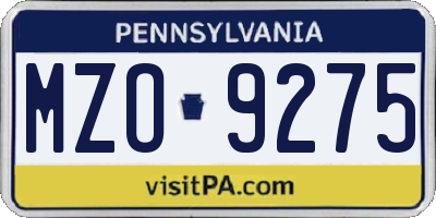 PA license plate MZO9275