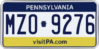 PA license plate MZO9276