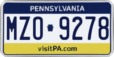 PA license plate MZO9278