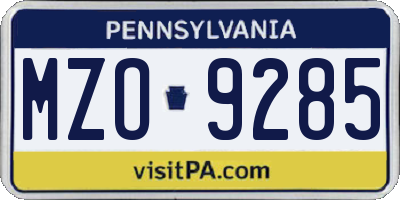 PA license plate MZO9285