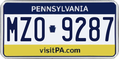 PA license plate MZO9287