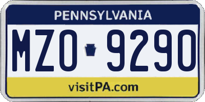 PA license plate MZO9290