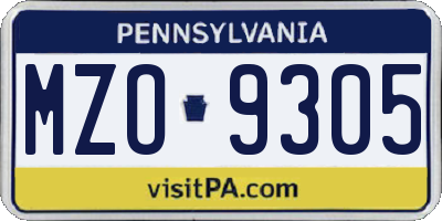 PA license plate MZO9305