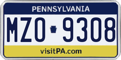 PA license plate MZO9308