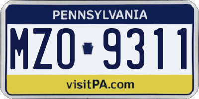 PA license plate MZO9311