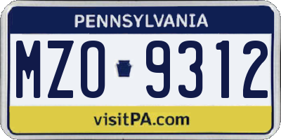 PA license plate MZO9312