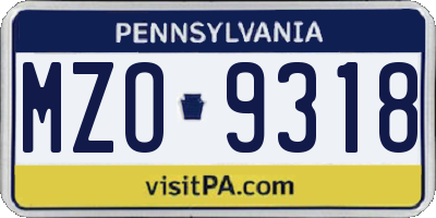 PA license plate MZO9318