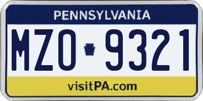 PA license plate MZO9321