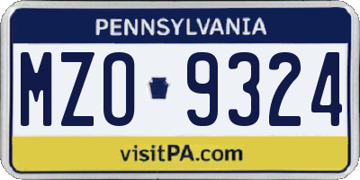PA license plate MZO9324
