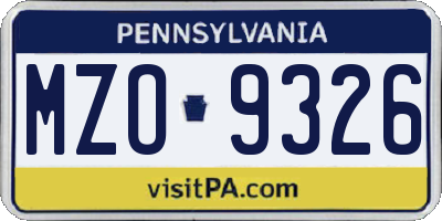 PA license plate MZO9326
