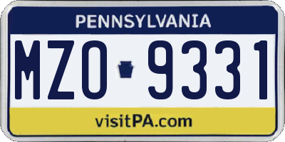 PA license plate MZO9331