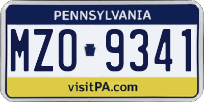 PA license plate MZO9341