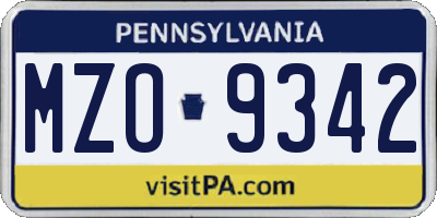 PA license plate MZO9342