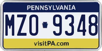 PA license plate MZO9348