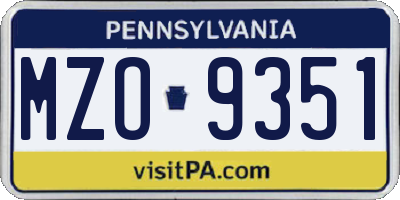 PA license plate MZO9351