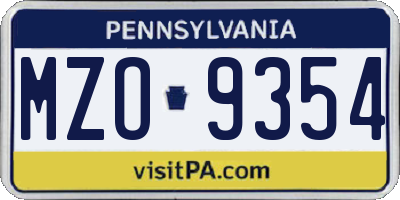 PA license plate MZO9354