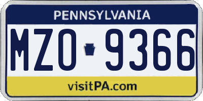 PA license plate MZO9366