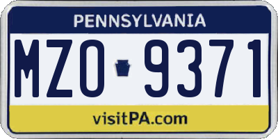 PA license plate MZO9371