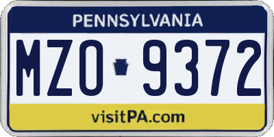 PA license plate MZO9372