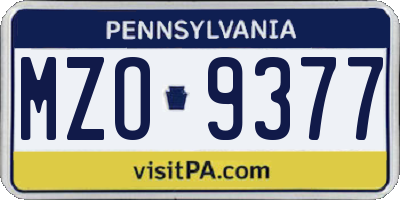 PA license plate MZO9377