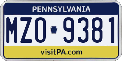 PA license plate MZO9381