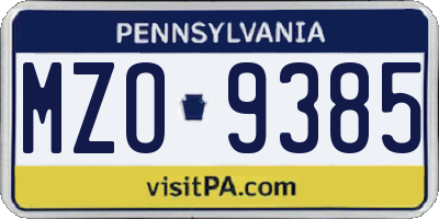 PA license plate MZO9385