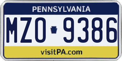 PA license plate MZO9386