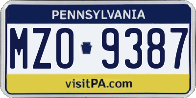 PA license plate MZO9387