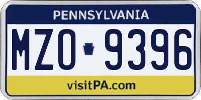 PA license plate MZO9396