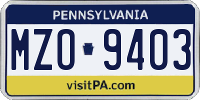 PA license plate MZO9403