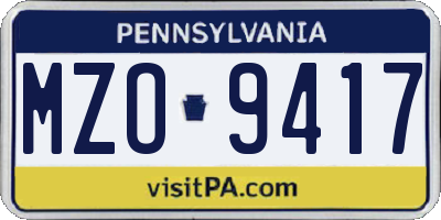 PA license plate MZO9417