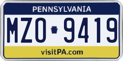 PA license plate MZO9419
