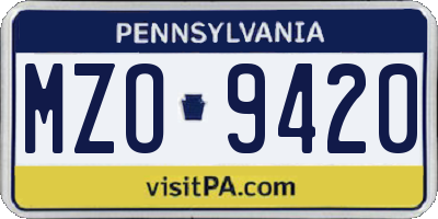 PA license plate MZO9420