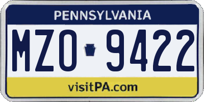 PA license plate MZO9422