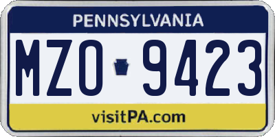 PA license plate MZO9423