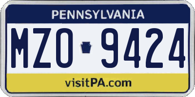 PA license plate MZO9424