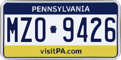 PA license plate MZO9426