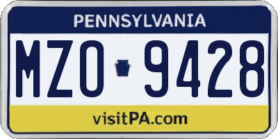 PA license plate MZO9428