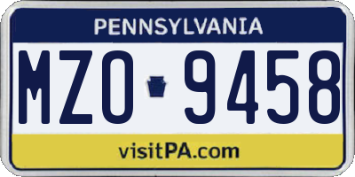 PA license plate MZO9458